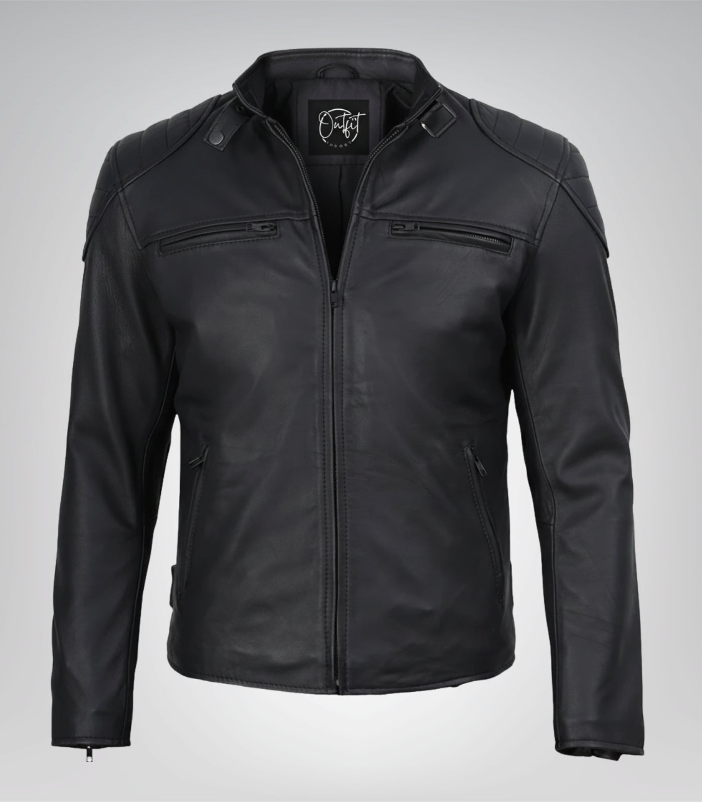 Stylish black matte leather biker jacket for men