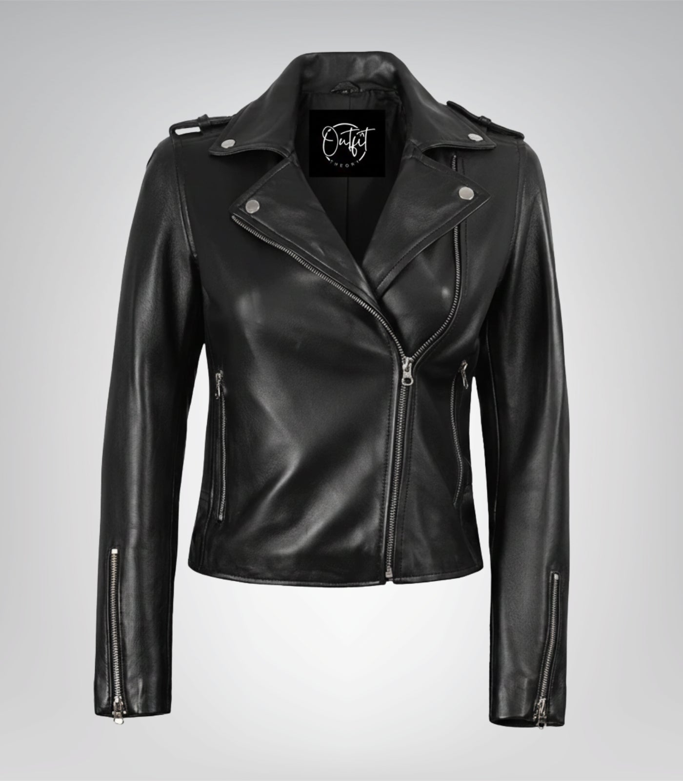 Black real leather biker jacket for women with asymmetrical closure
