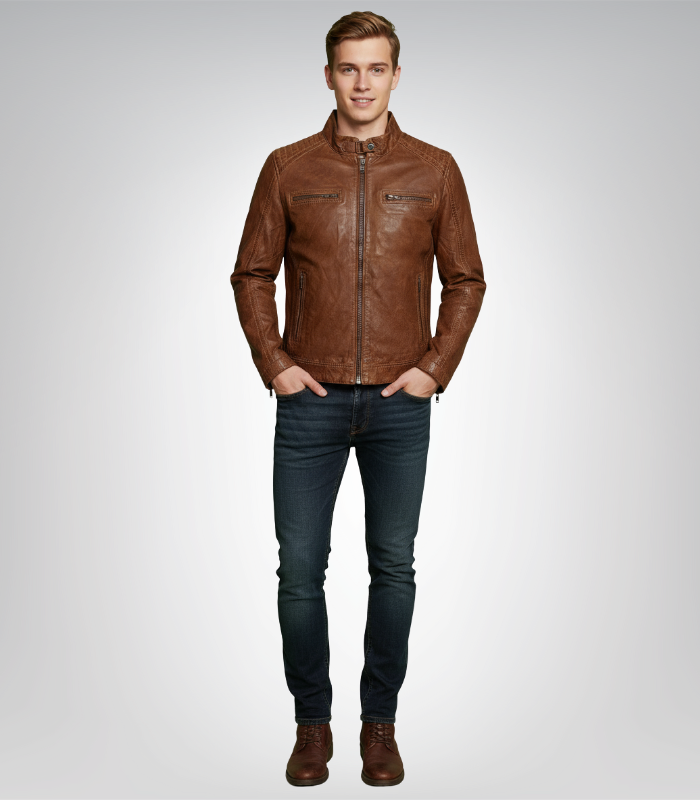 Premium waxed sheepskin jacket for men – classic brown outerwear
