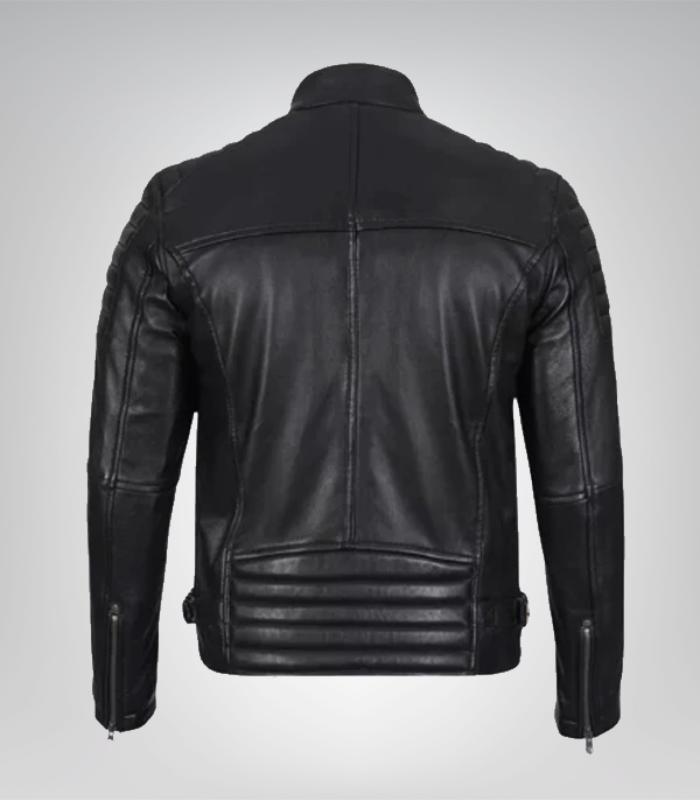 Classic black cafe racer motorcycle jacket for men