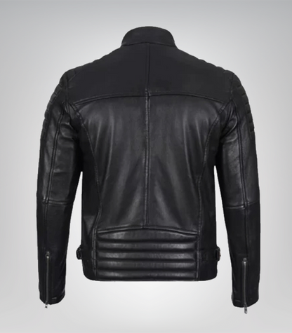 Classic black cafe racer motorcycle jacket for men