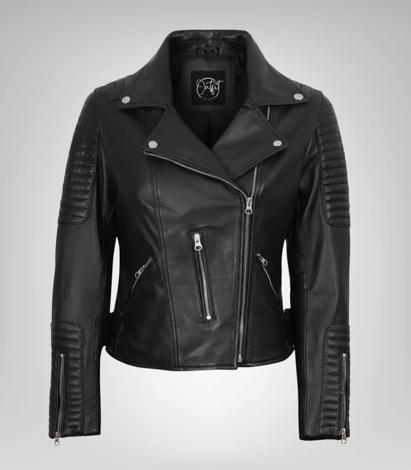 Stylish black leather motorcycle jacket for women – genuine leather