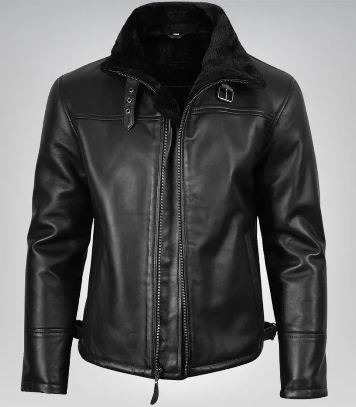 Men’s B3 Black Shearling Leather Bomber Jacket – Classic Aviator Style