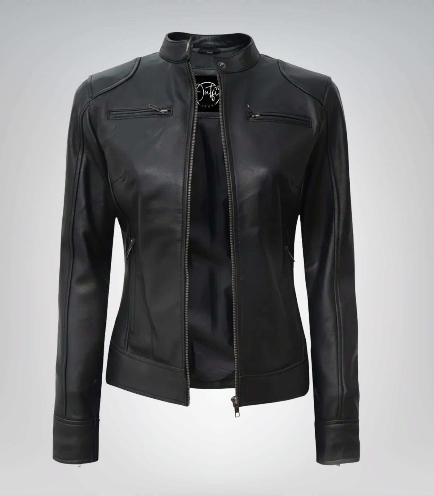 Women’s fitted black real leather motorcycle jacket