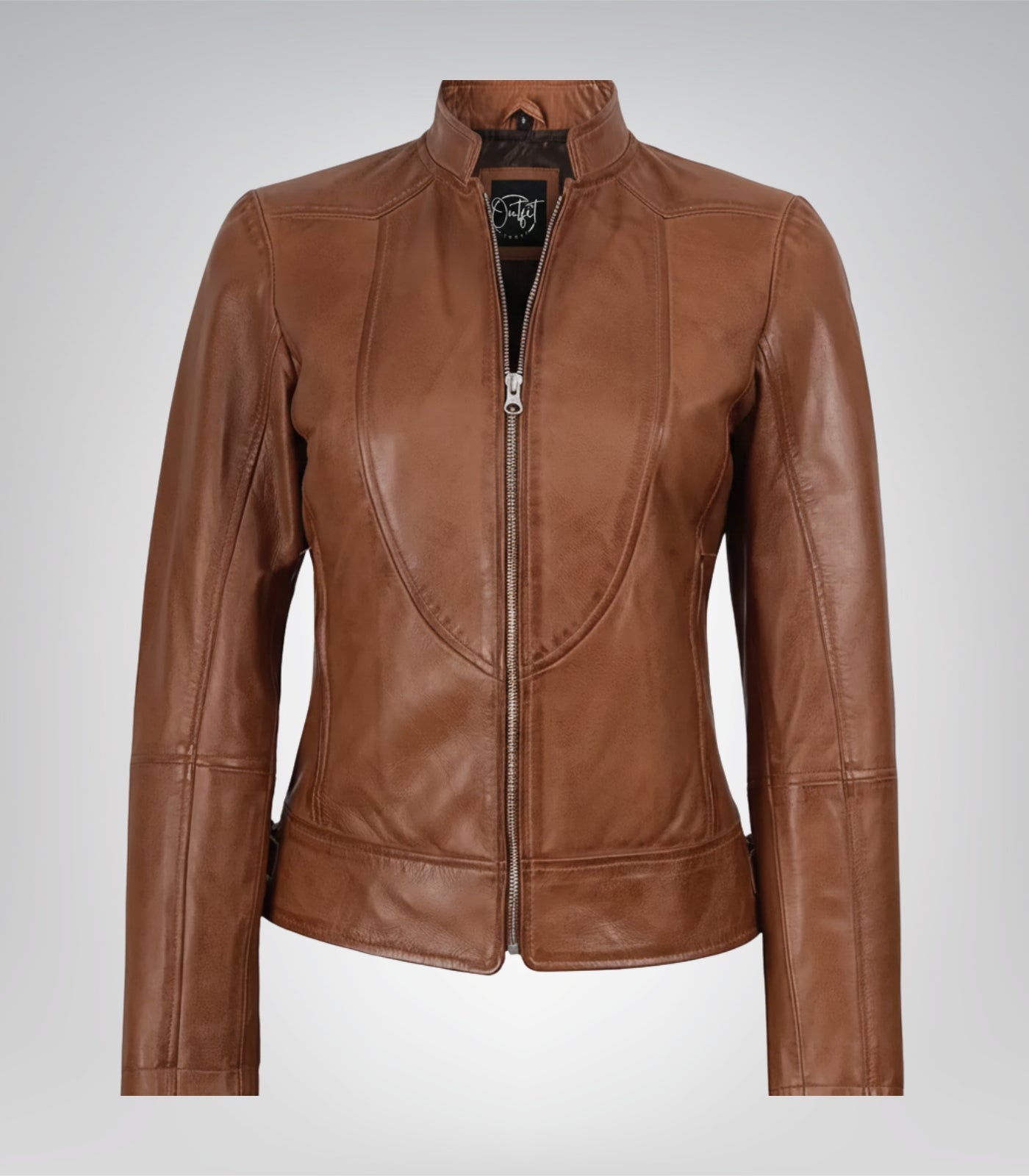 Women’s tan waxed leather motorcycle jacket slim fit