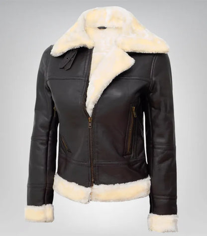 Classic women’s B3 bomber jacket – dark brown genuine lambskin shearling style