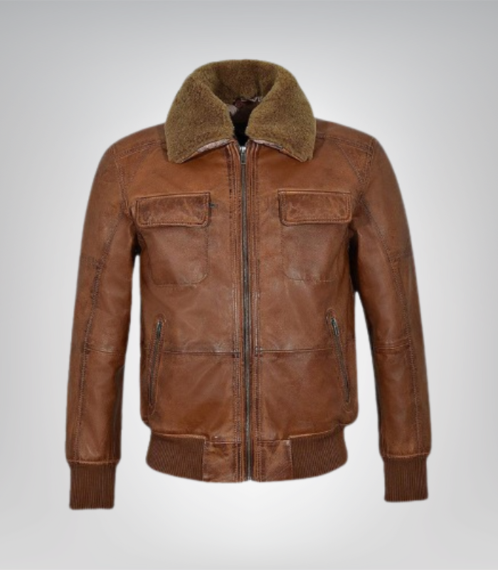 Mens Air Force Shearling Brown Leather Jacket