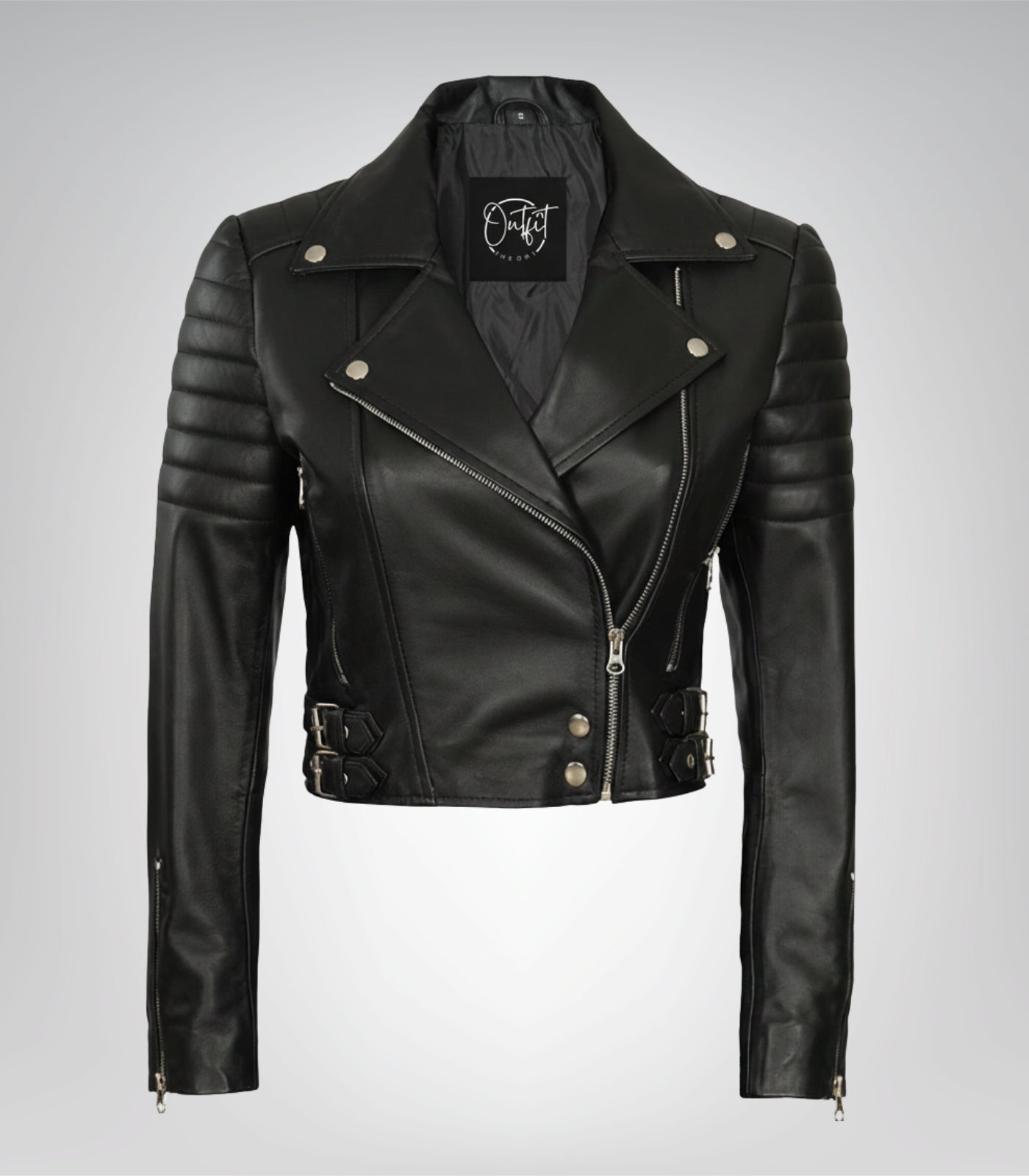 Women’s Black Cropped Moto Jacket with Asymmetrical Front