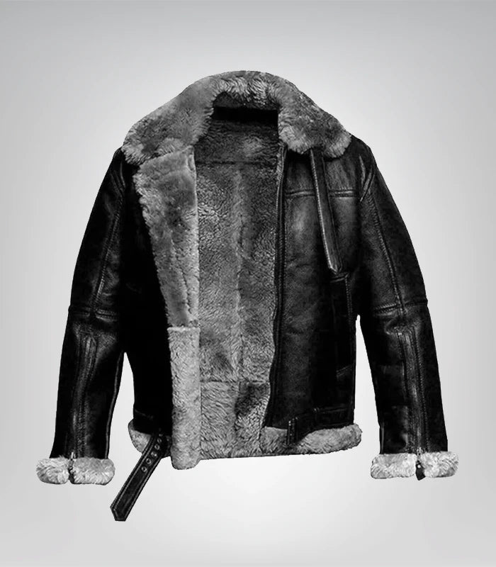 Premium RAF-style leather aviator jacket with shearling lining for men