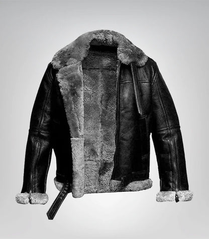 Premium RAF-style leather aviator jacket with shearling lining for men