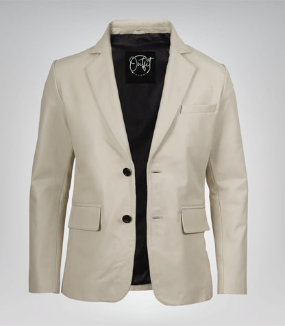 Off-white real leather notch lapel blazer for men