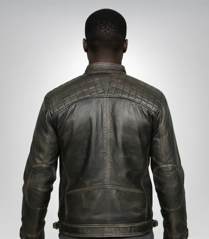 Mens Cafe Racer Retro Motorcycle Leather Jacket