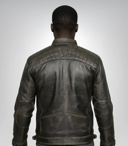 Mens Cafe Racer Retro Motorcycle Leather Jacket