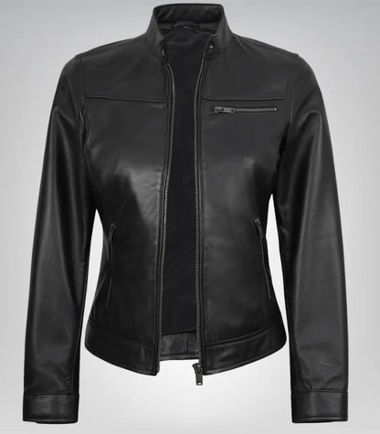 Women’s Black Lambskin Biker Leather Jacket – Tailored Moto Style