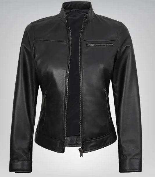 Women’s Black Lambskin Biker Leather Jacket – Tailored Moto Style