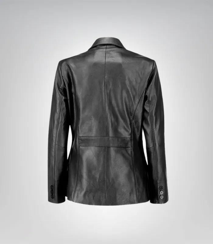 Women’s classic black lambskin leather blazer with tailored elegant fit