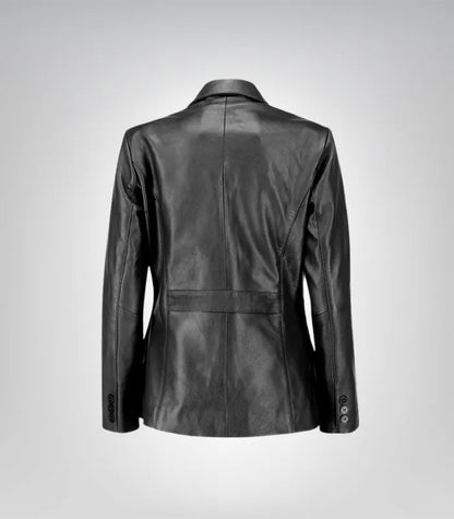 Women’s classic black lambskin leather blazer with tailored elegant fit