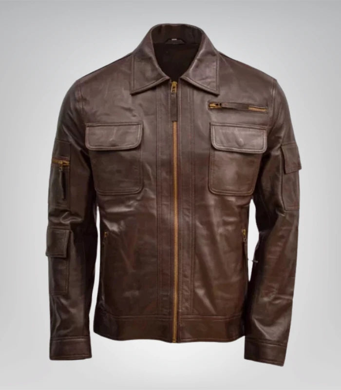 Premium men’s brown waxed leather motorcycle jacket – classic biker style