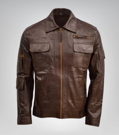 Premium men’s brown waxed leather motorcycle jacket – classic biker style