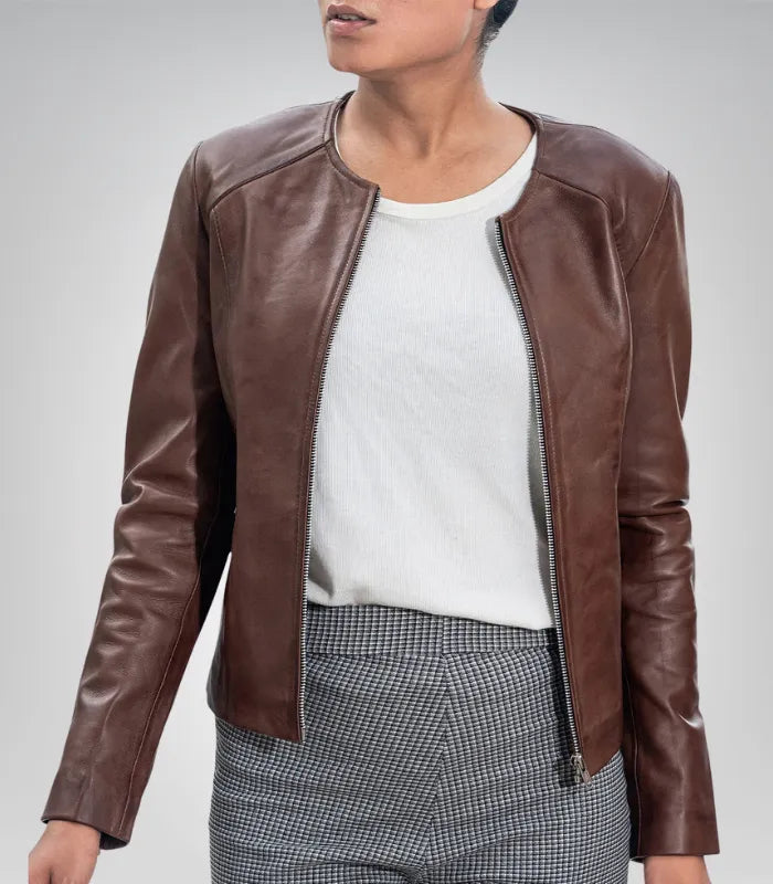 Timeless minimalist women’s leather jacket in genuine lambskin design