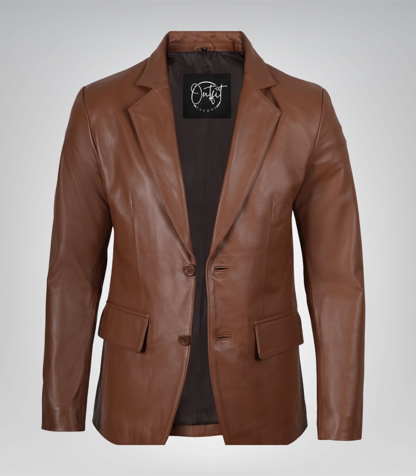 Cognac real leather two-button blazer jacket for men