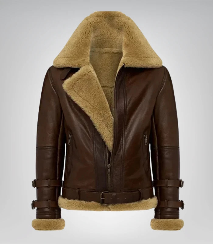 Premium RAF-style aviator leather jacket with shearling fur lining