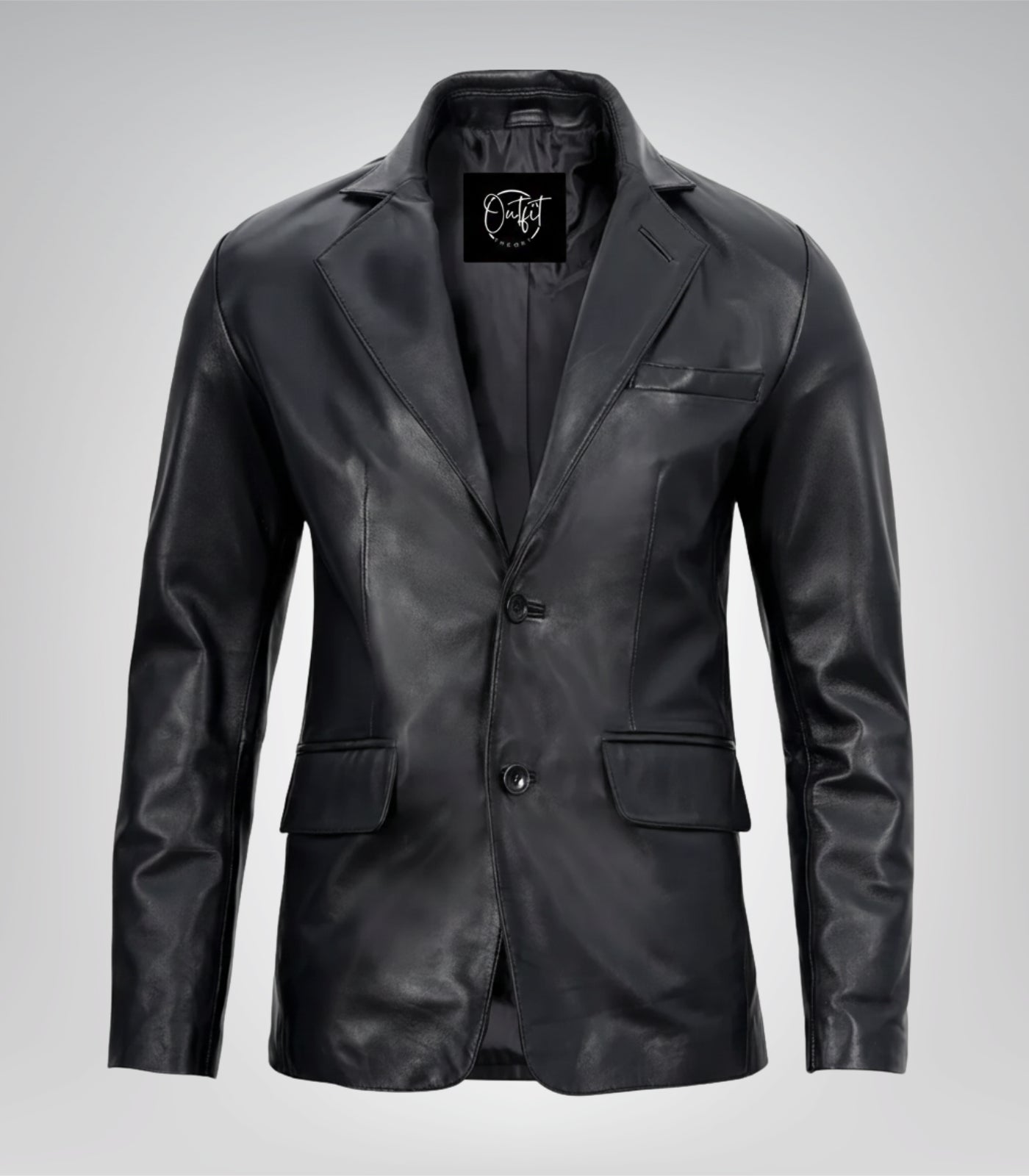 Men’s Two-Button Black Leather Blazer with Notch Lapel