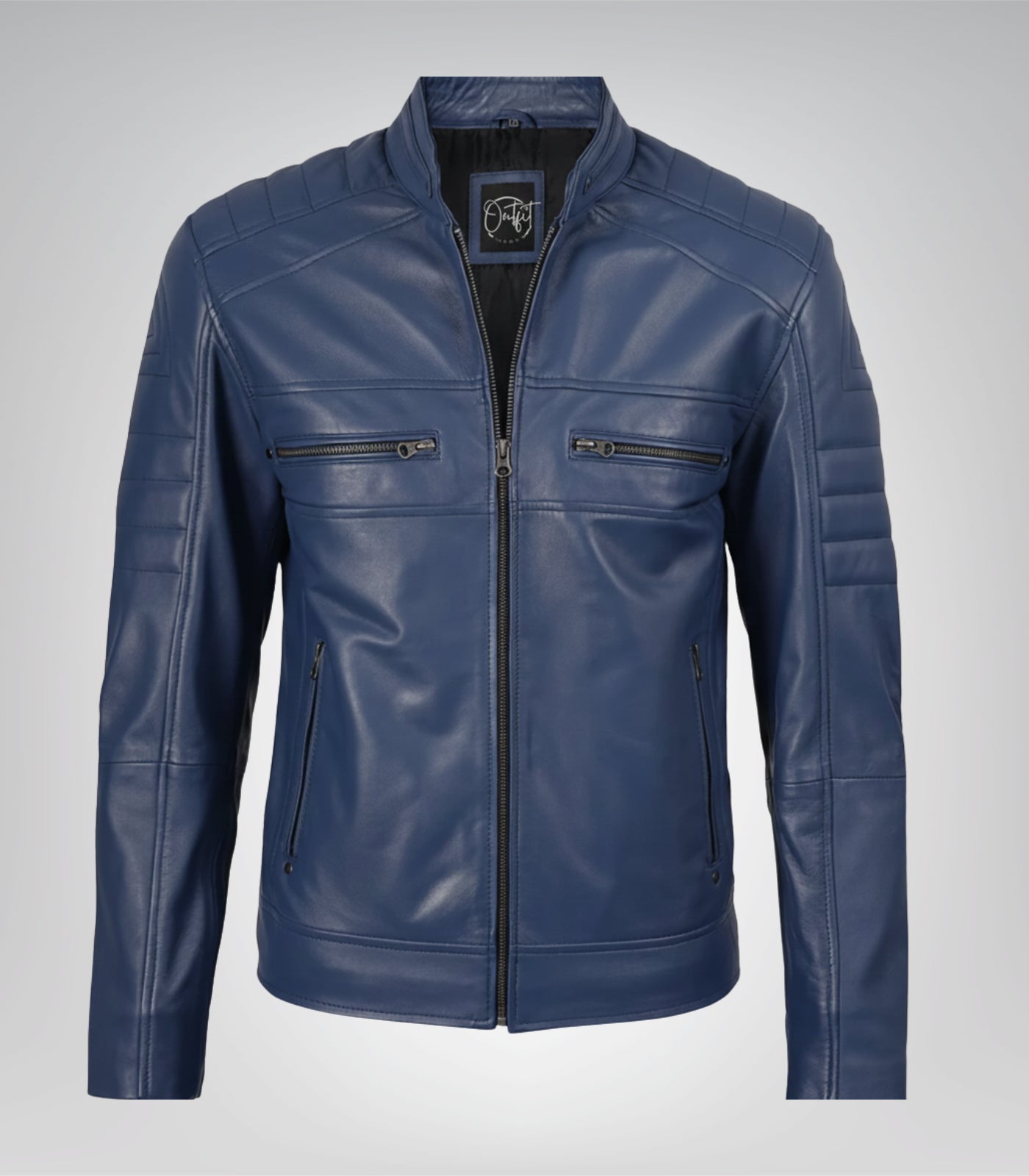 Men’s Blue Leather Motorcycle Jacket