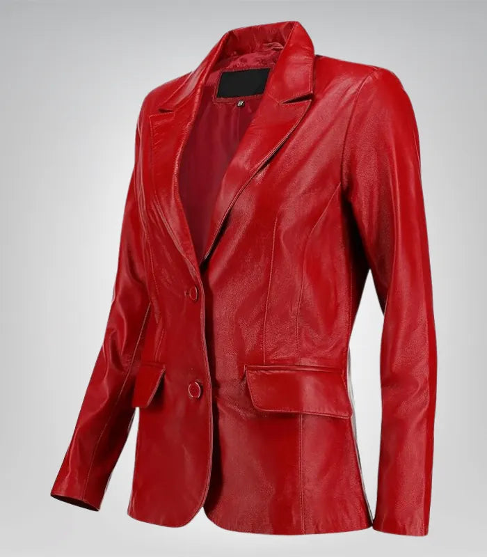 Stylish women’s red leather blazer – genuine lambskin for daily wear