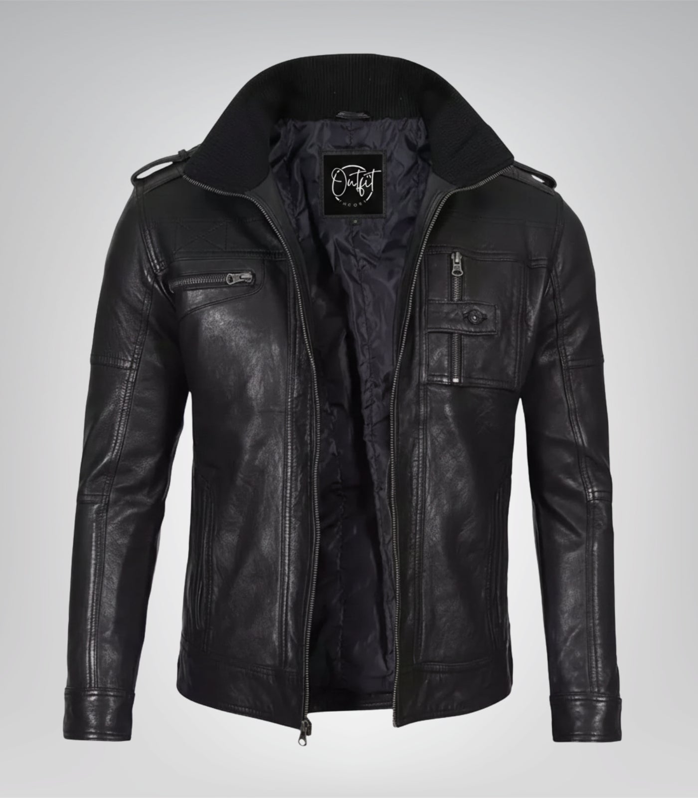 Men’s Black Washed Leather Motorcycle Jacket