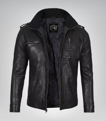 Men’s Black Washed Leather Motorcycle Jacket