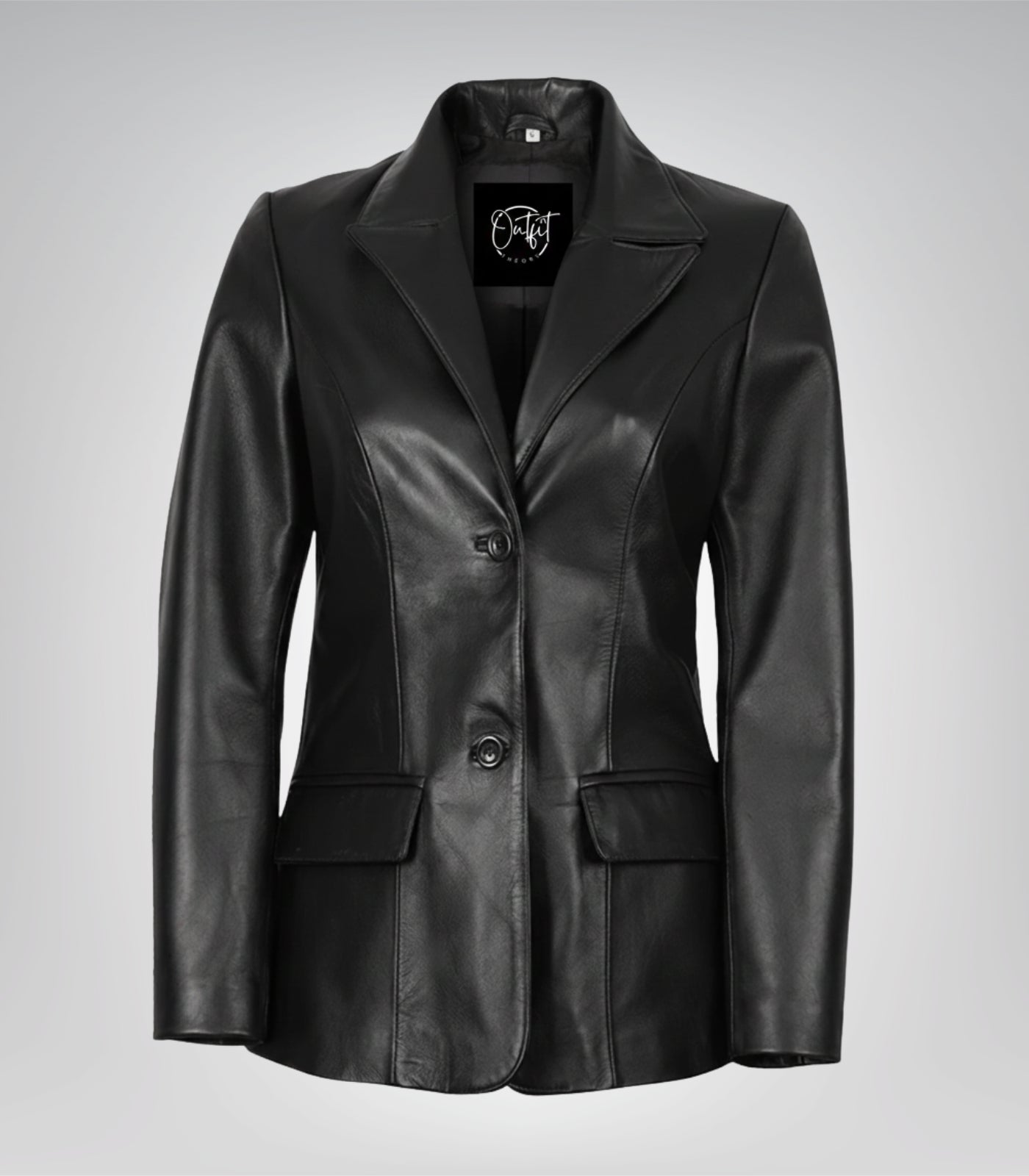 Women’s Black Leather Blazer – Classic Two-Button Genuine Lambskin Jacket