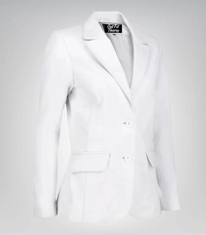 Elegant Women’s White Lambskin Leather Blazer – Timeless Daily Wear