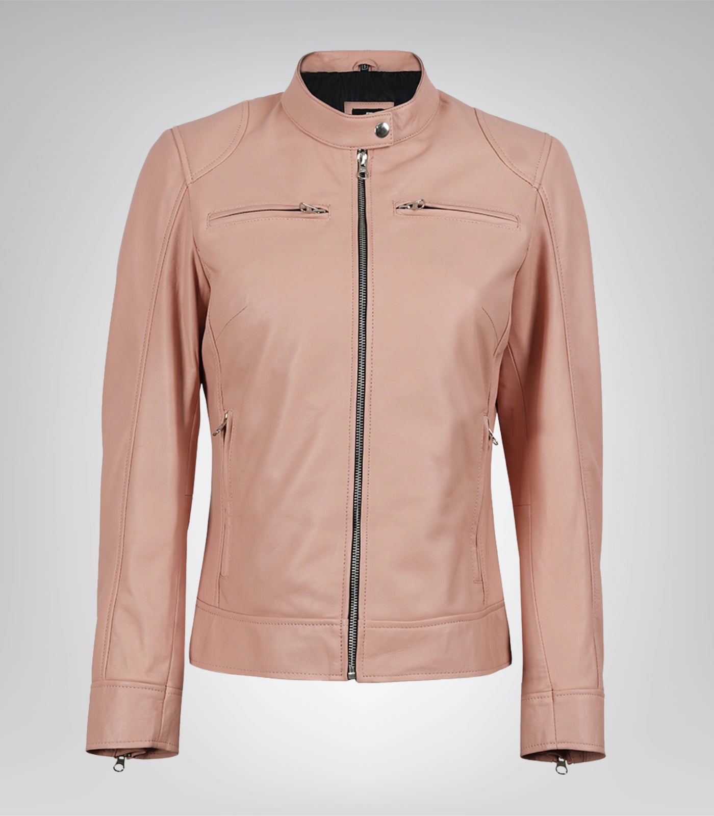 Premium light pink moto leather jacket for women