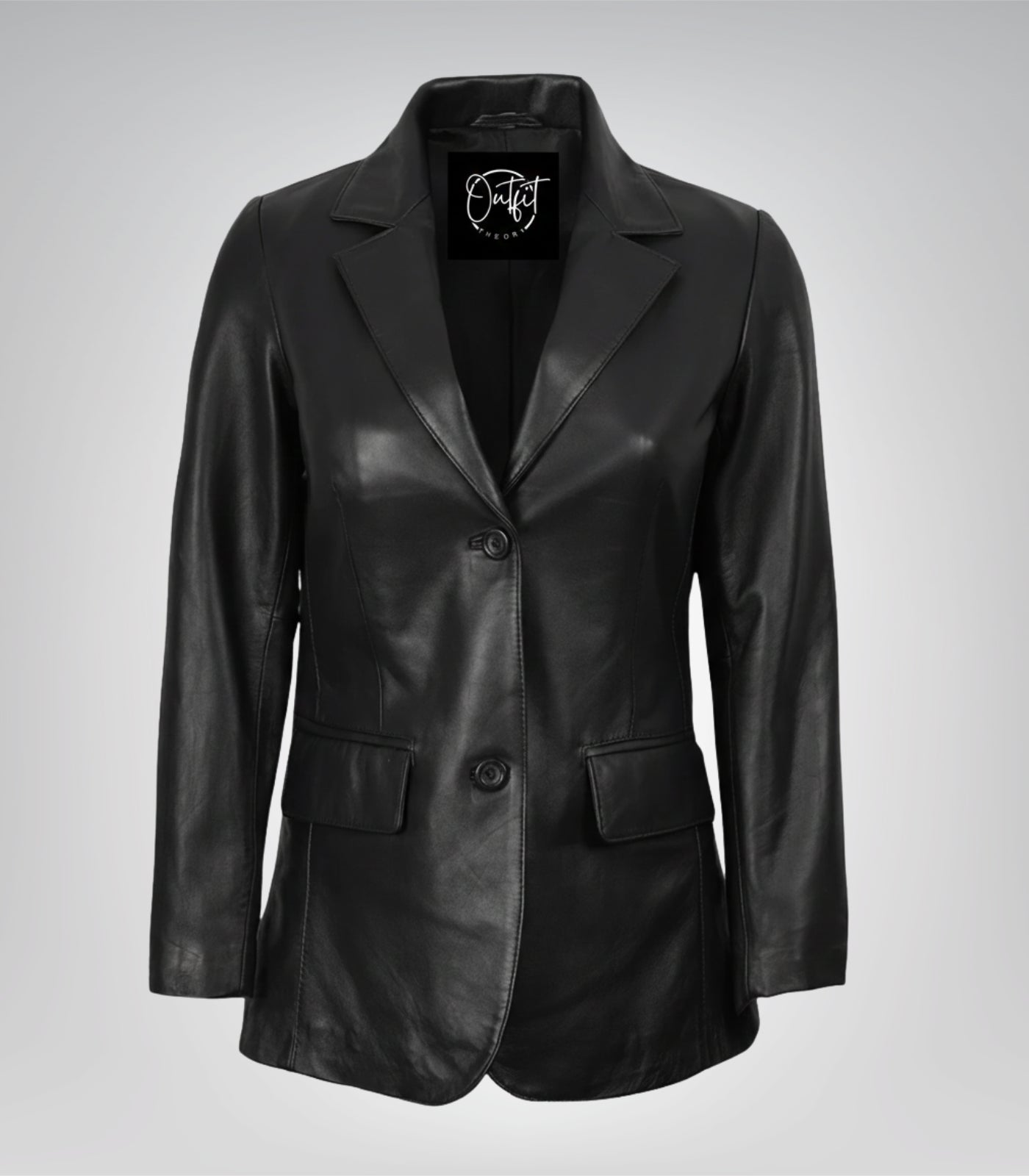 Black real leather two-button blazer for women by Shannon