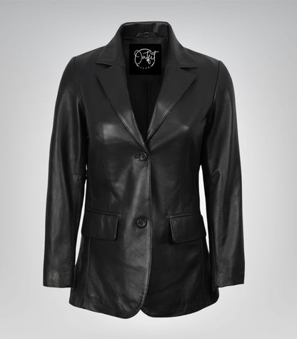 Black real leather two-button blazer for women by Shannon