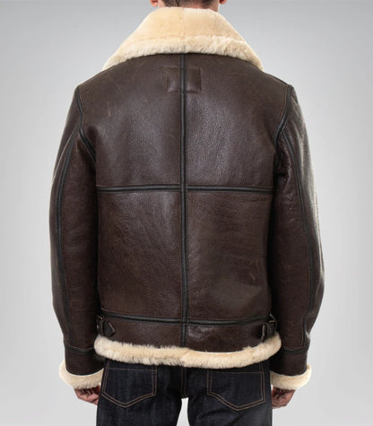 Classic men’s brown leather jacket with shearling lining