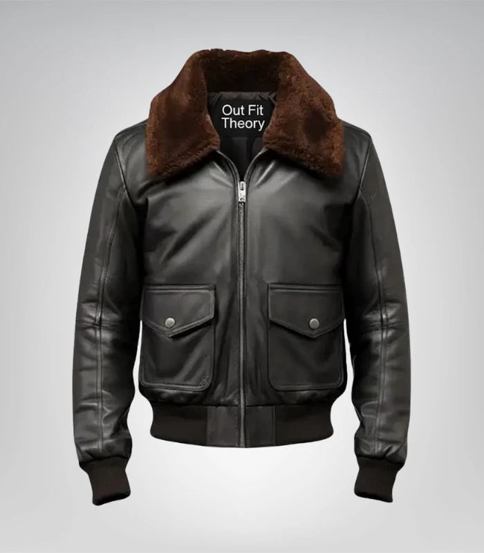 Premium black leather bomber jacket for men with shearling lining