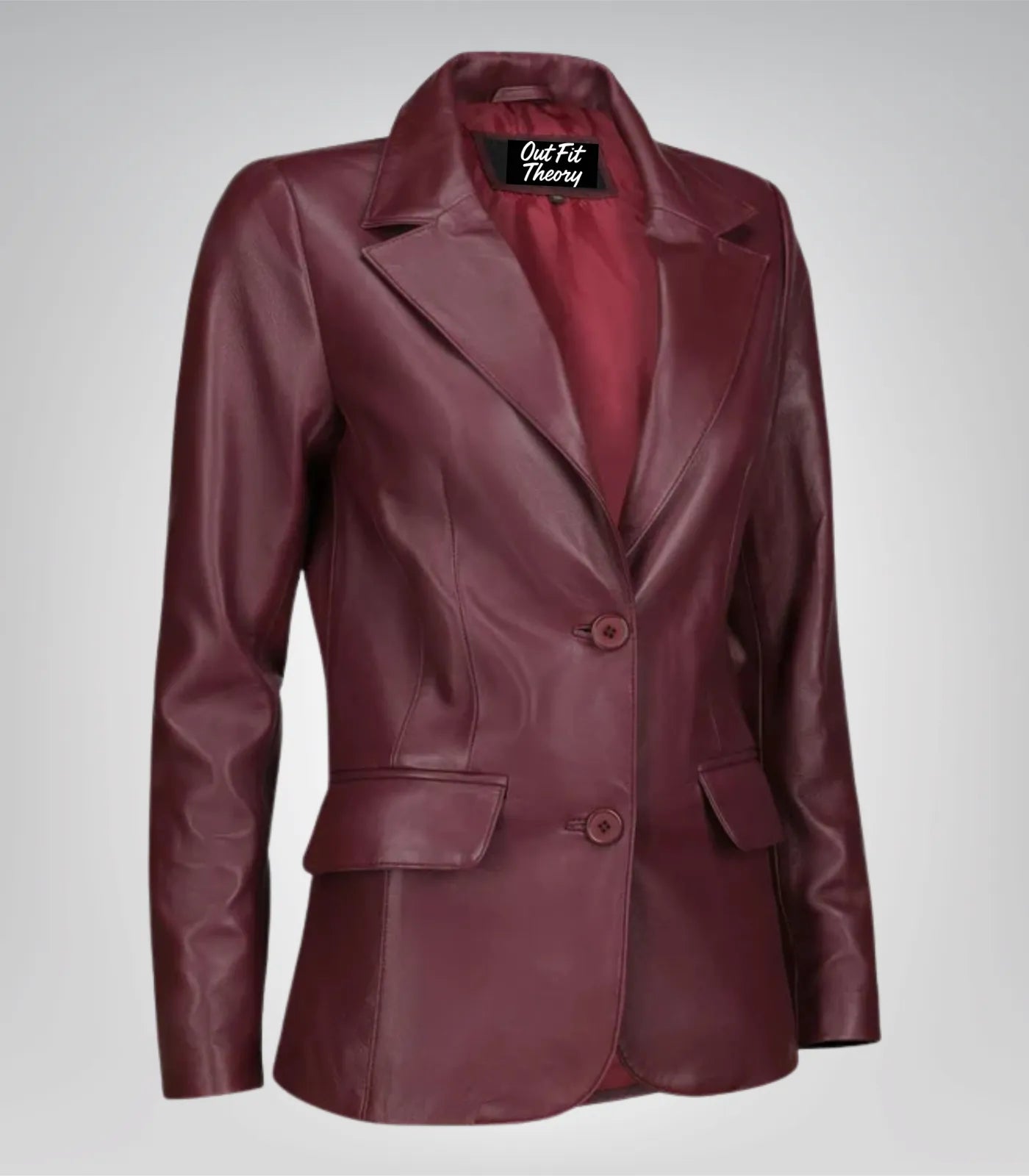 Women’s Classic Burgundy Lambskin Leather Blazer Jacket – Elegant Everyday Style