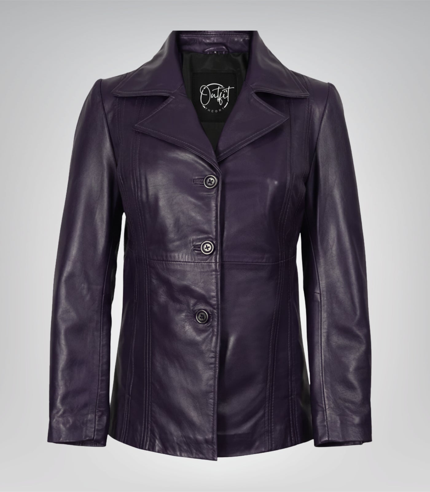 Purple real leather three-button blazer for women