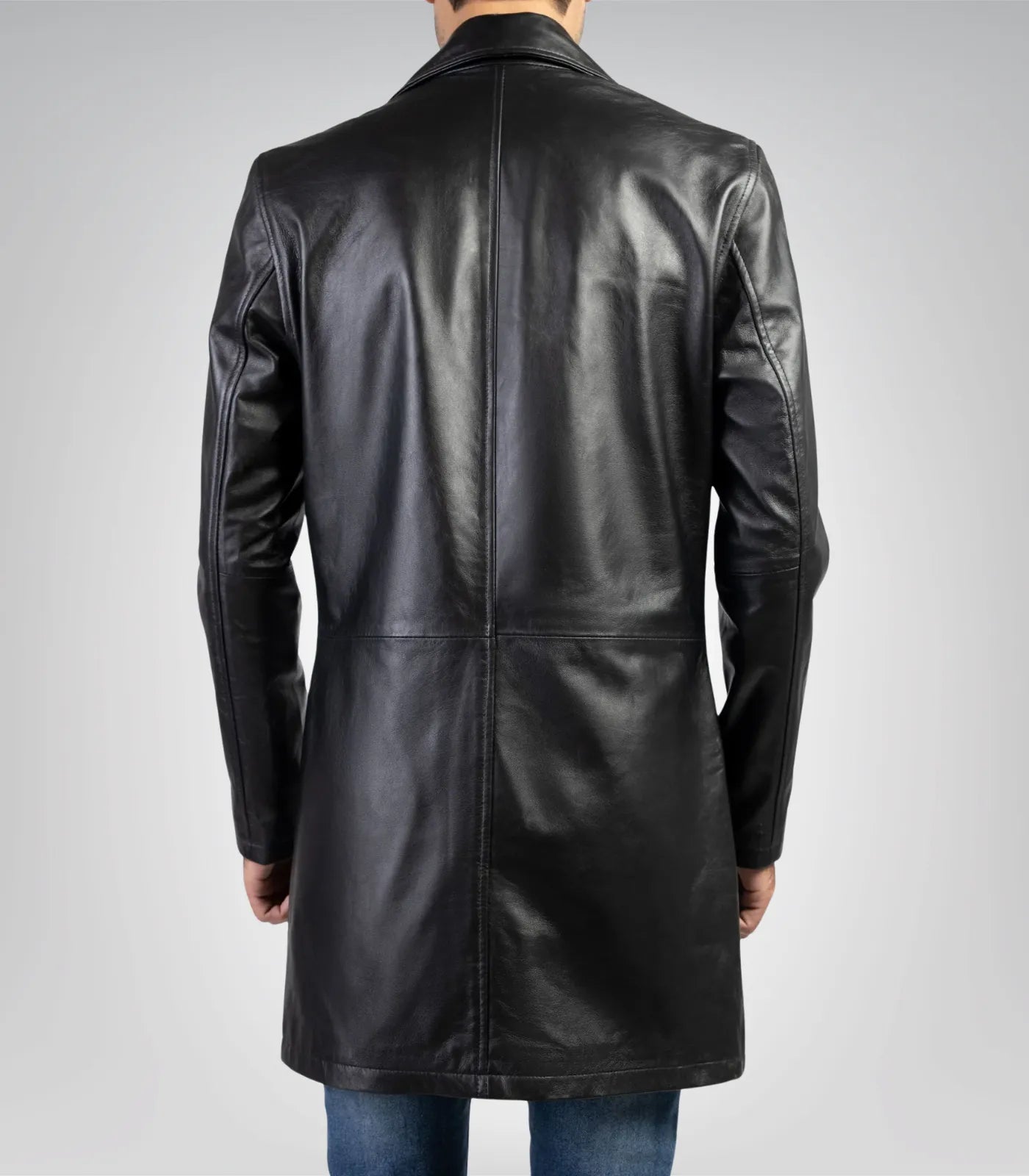 Classic Black Leather Overcoat for Men – Long Real Leather Trench Style