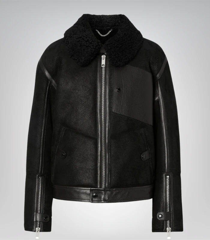 Premium black leather jacket for men with shearling lining