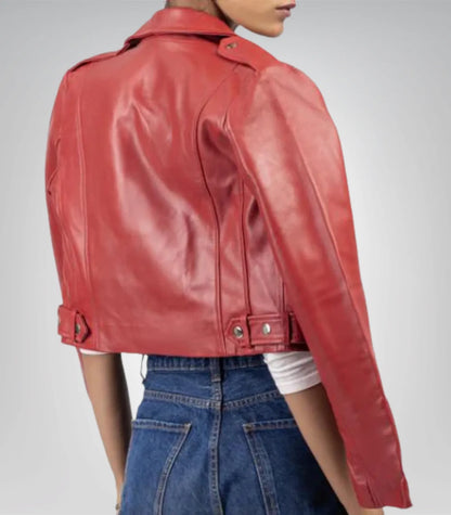 Women’s Red Cropped Leather Jacket – Chic & Modern Short Style