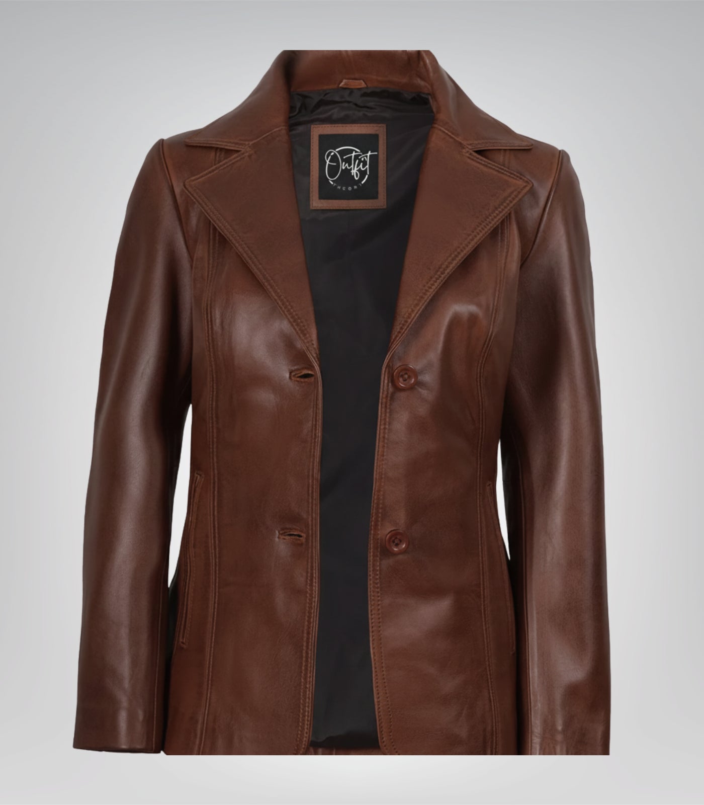 Cognac genuine lambskin leather blazer for women