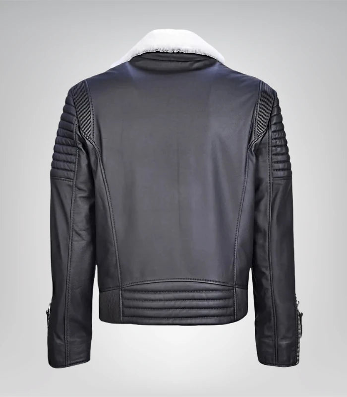 Classic men’s motorcycle jacket – black shearling leather design