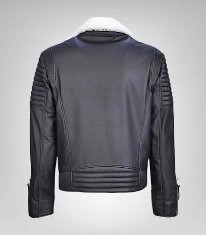 Classic men’s motorcycle jacket – black shearling leather design