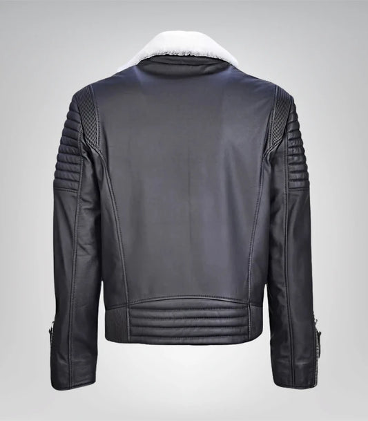 Classic men’s motorcycle jacket – black shearling leather design