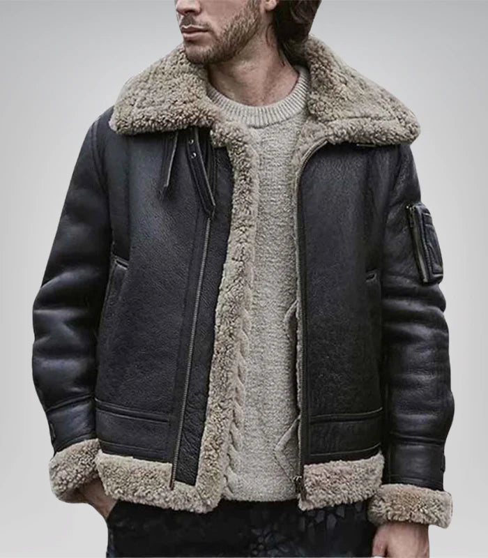 Mens Black Sheepskin Leather Jacket