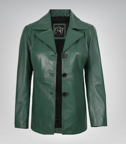 Green genuine lambskin leather blazer for women
