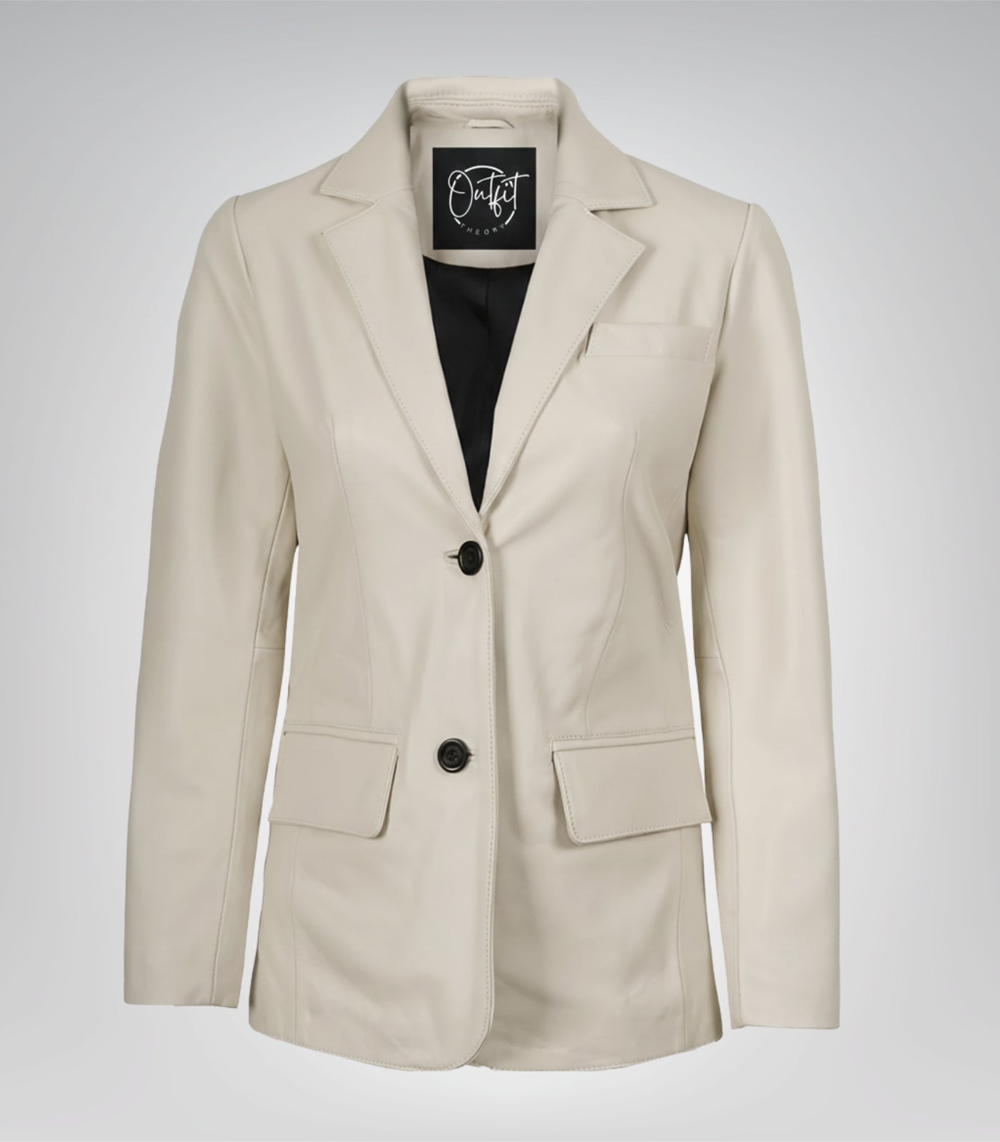 Off-white genuine lambskin leather blazer for women